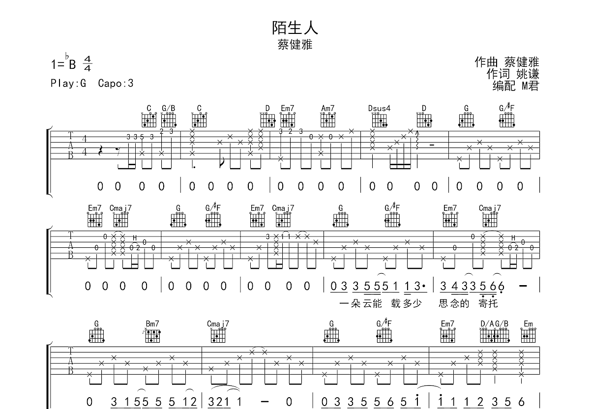 陌生人吉他谱预览图