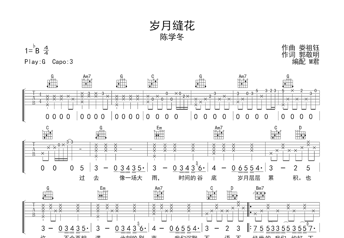 岁月缝花吉他谱预览图