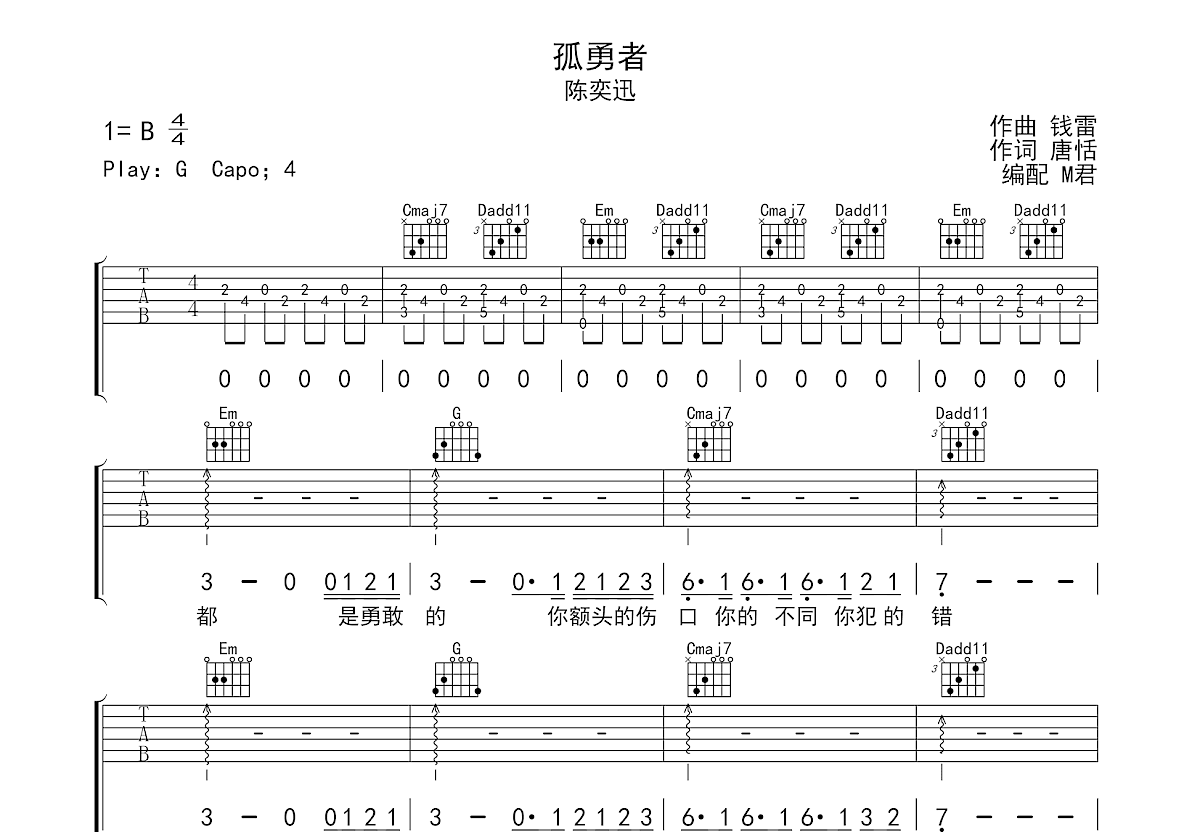 孤勇者吉他谱预览图