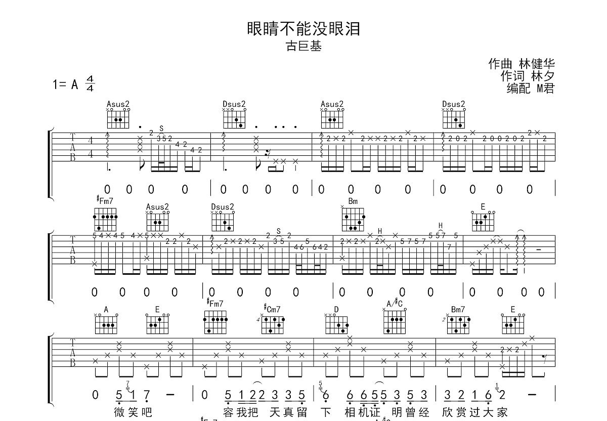 眼睛不能没眼泪吉他谱预览图