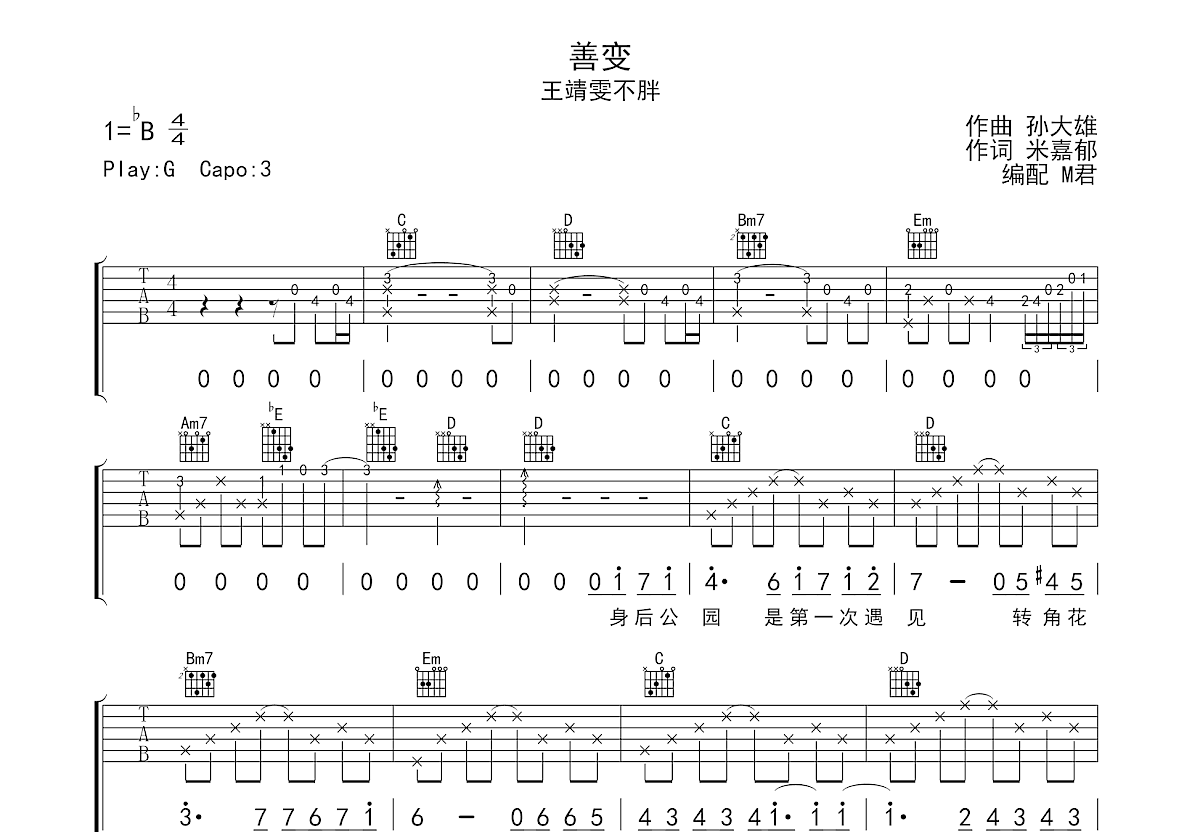善变吉他谱预览图