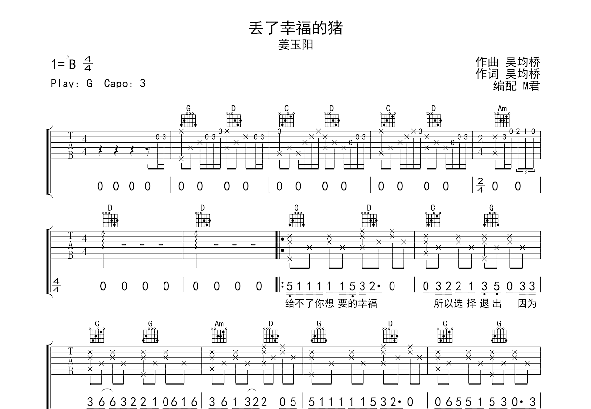 丢了幸福的猪吉他谱预览图