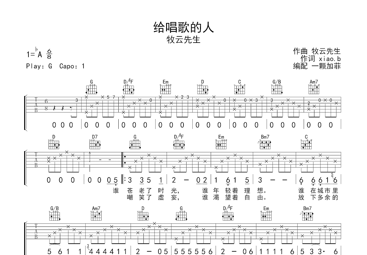 给唱歌的人吉他谱预览图