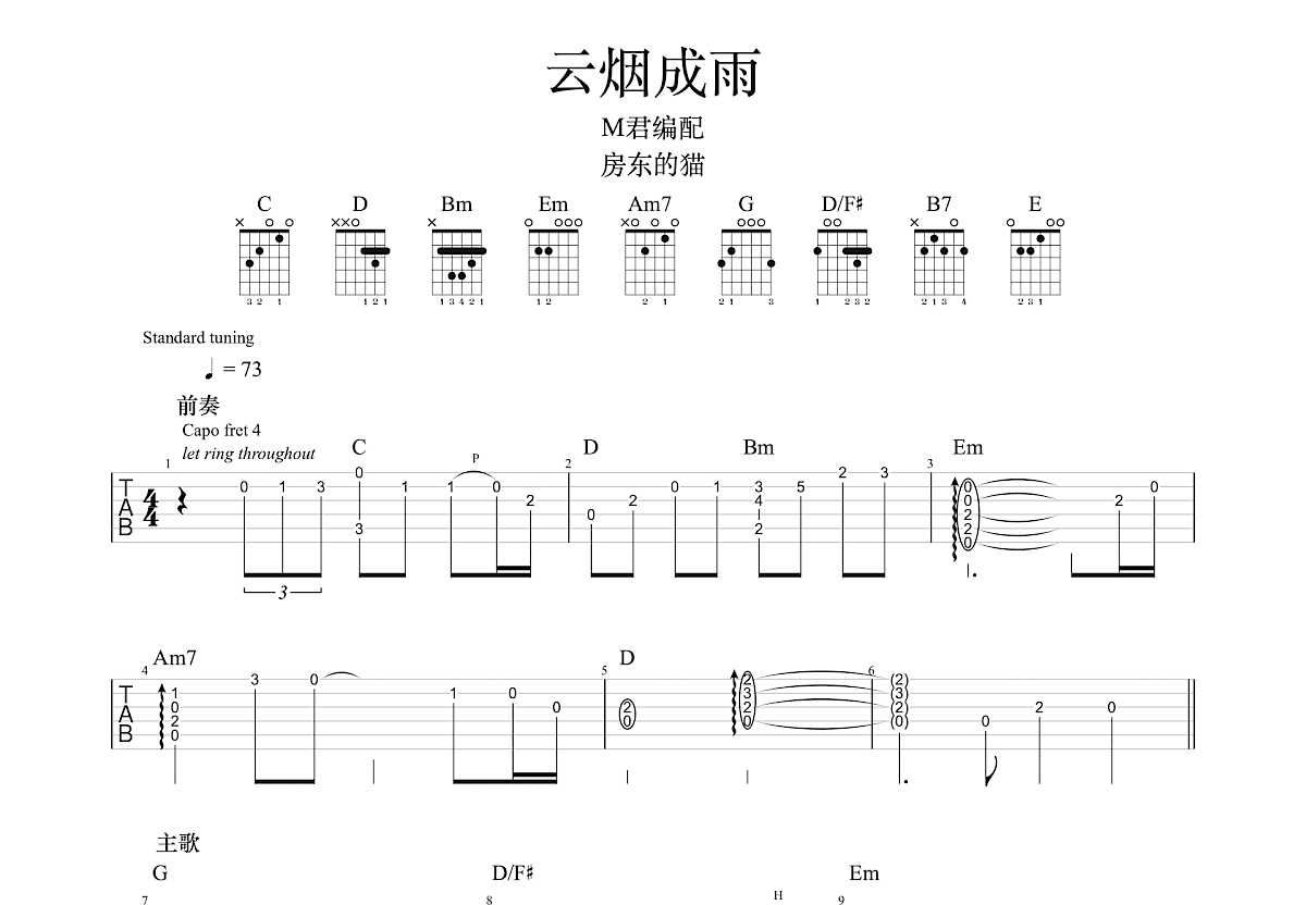 云烟成雨吉他谱预览图