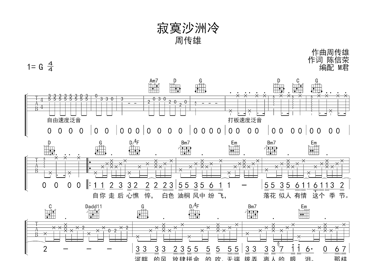 寂寞沙洲冷吉他谱预览图