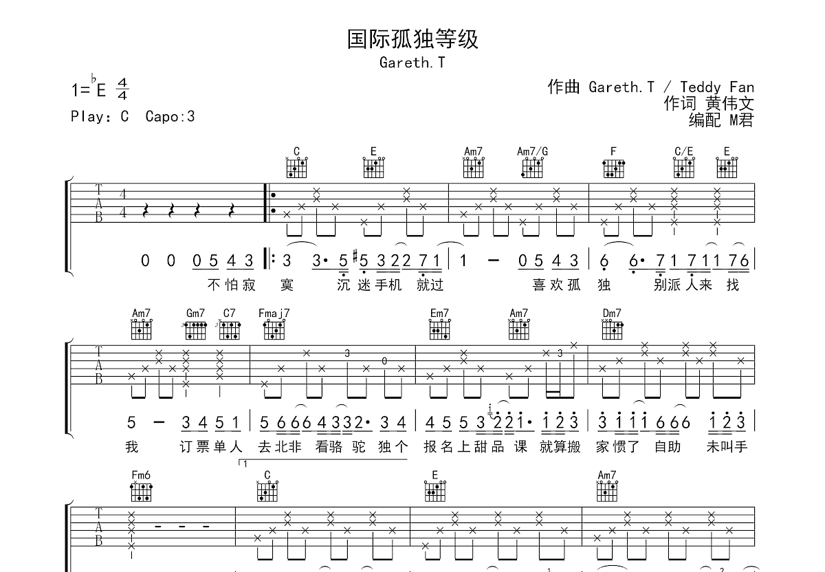 国际孤独等级吉他谱预览图