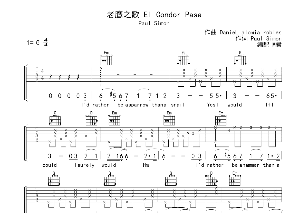 El Condor Pasa吉他谱预览图