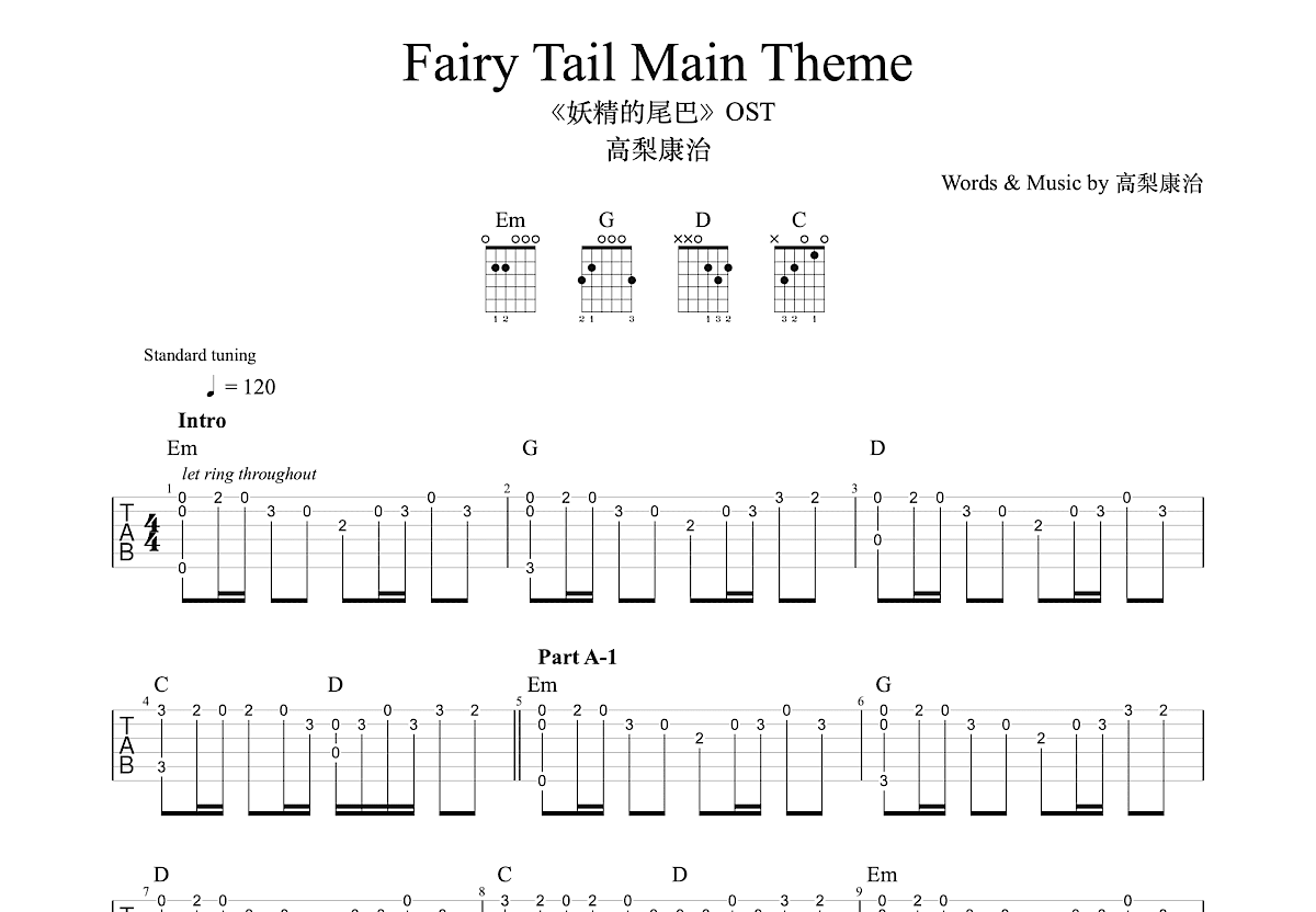 Fairy Tail Main Theme吉他谱预览图