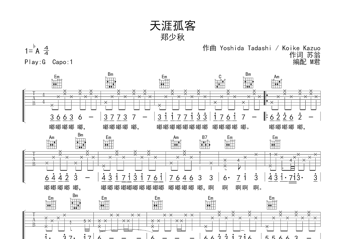 天涯孤客吉他谱预览图