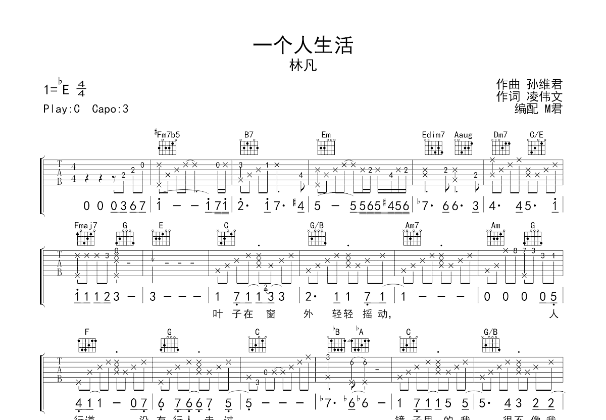 一个人生活吉他谱预览图