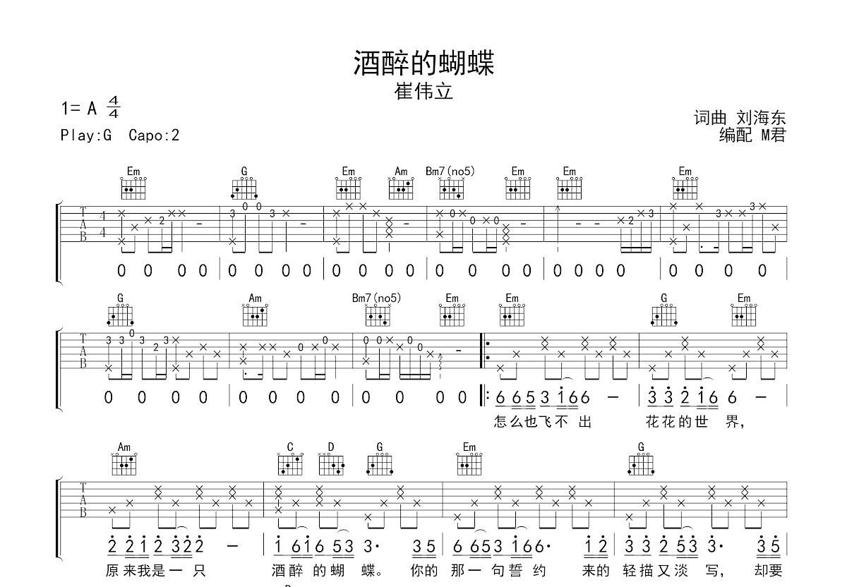 酒醉的蝴蝶吉他谱预览图