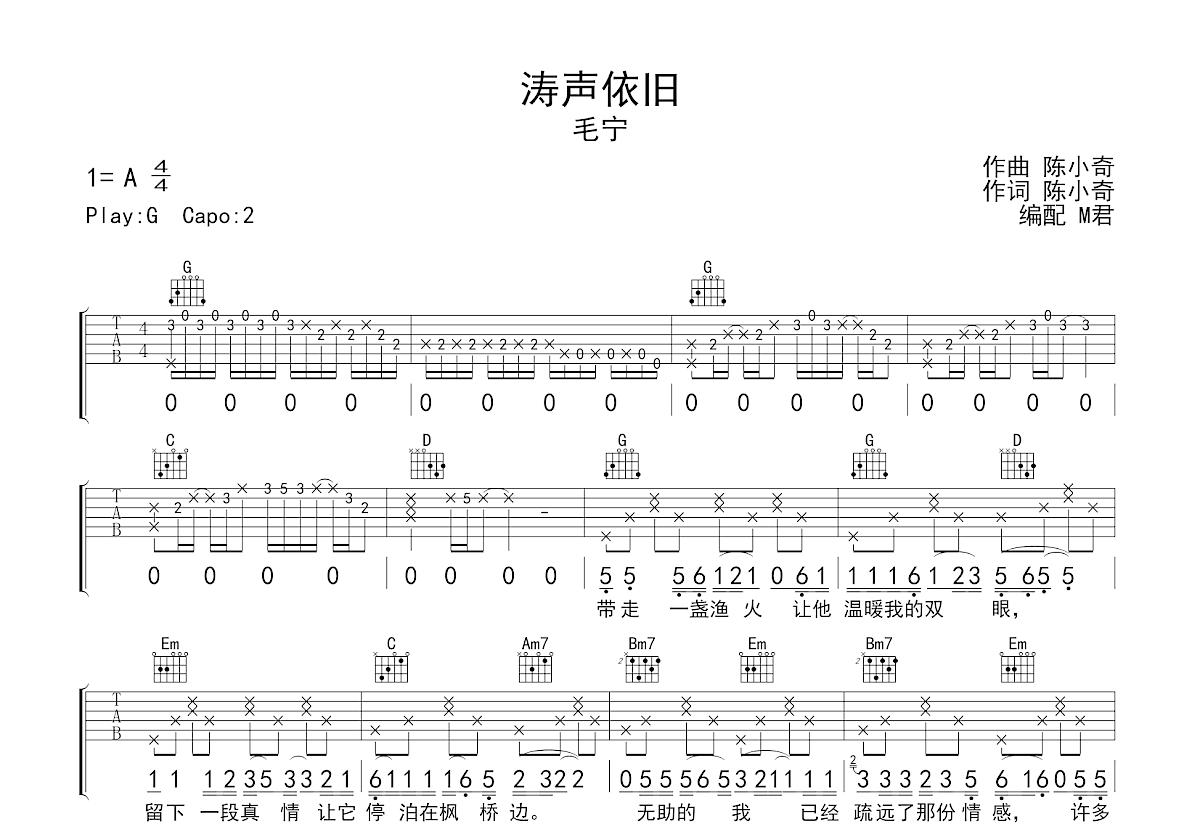 涛声依旧吉他谱预览图