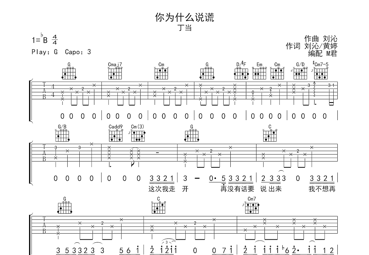 你为什么说谎吉他谱预览图