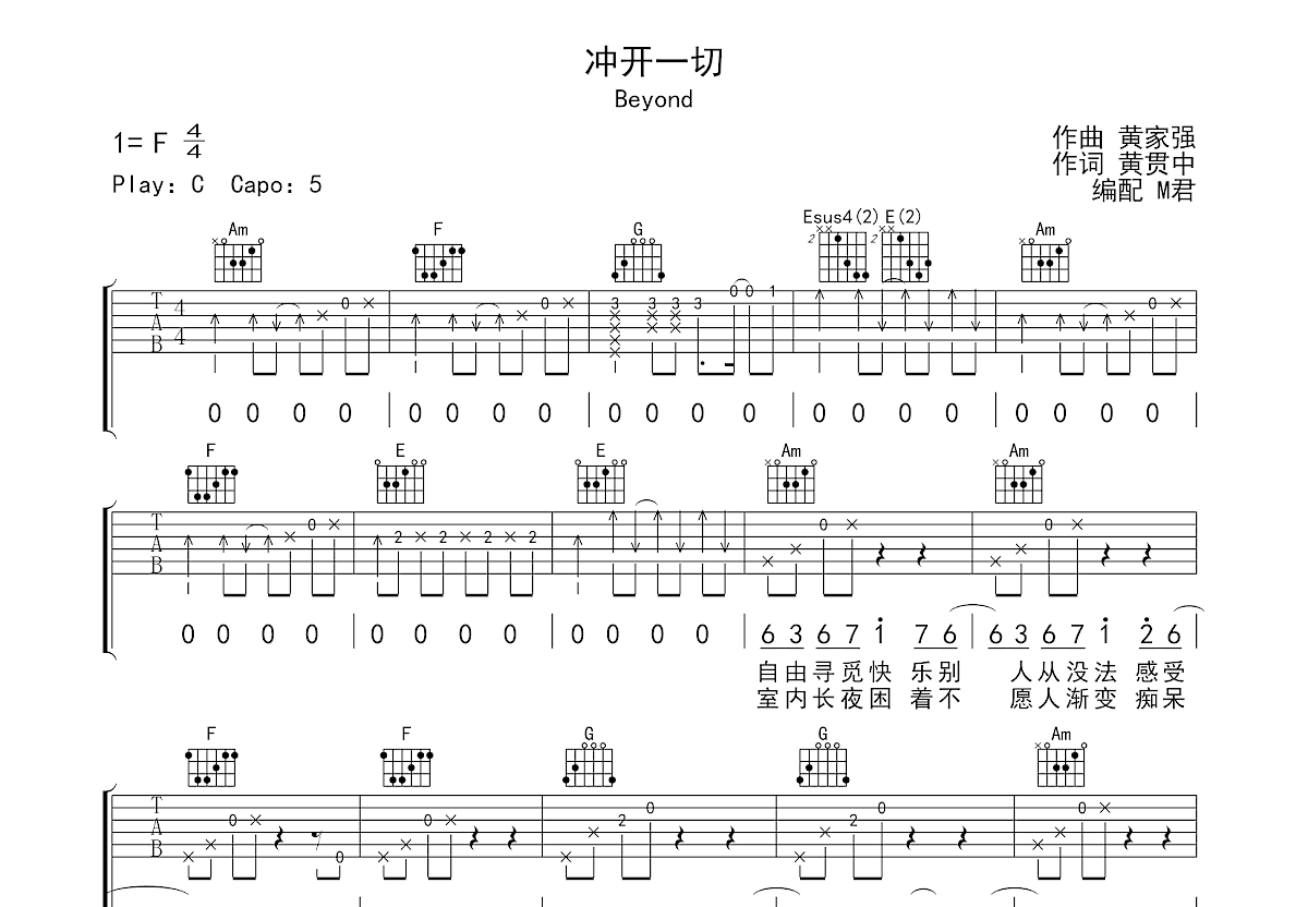 冲开一切吉他谱预览图