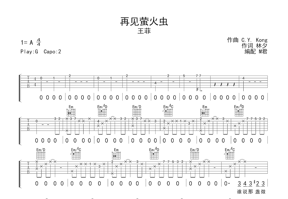 再见萤火虫吉他谱预览图