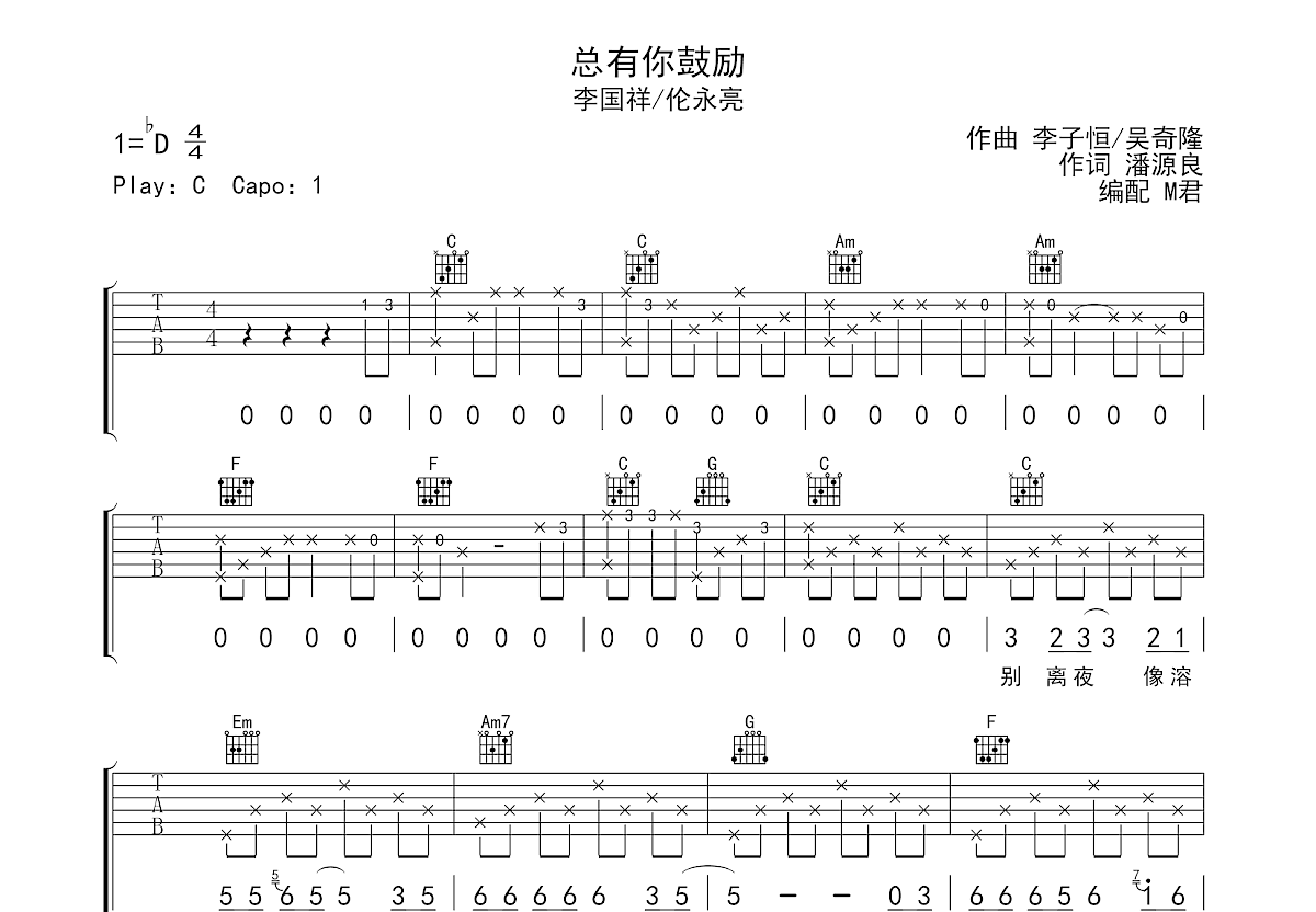 总有你鼓励吉他谱预览图