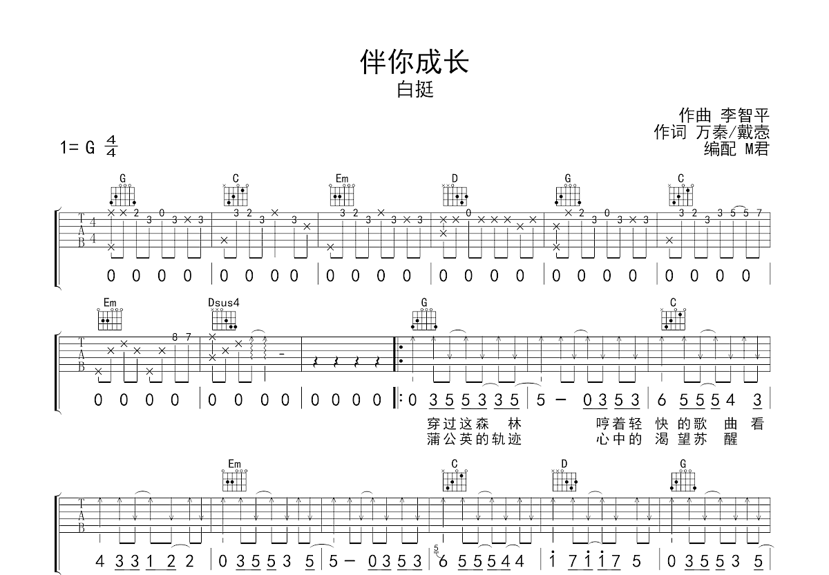 伴你成长吉他谱预览图