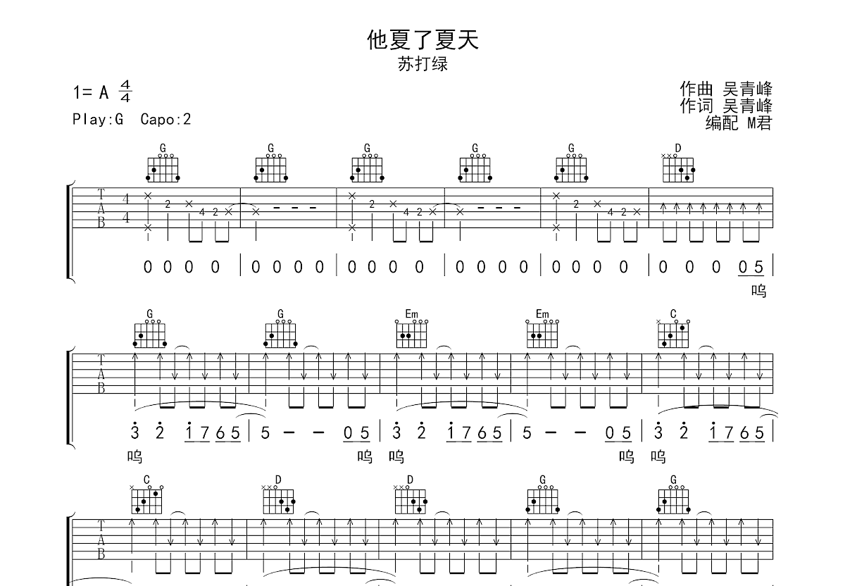 他夏了夏天吉他谱预览图