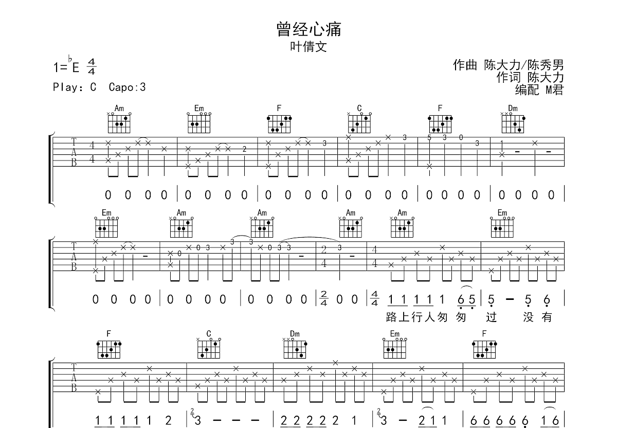曾经心痛吉他谱预览图