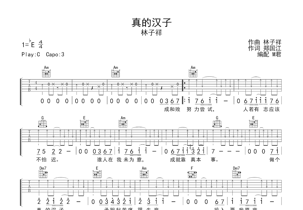 真的汉子吉他谱_林子祥_C调弹唱
