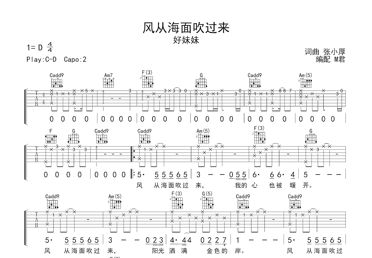 风从海面吹过来吉他谱预览图