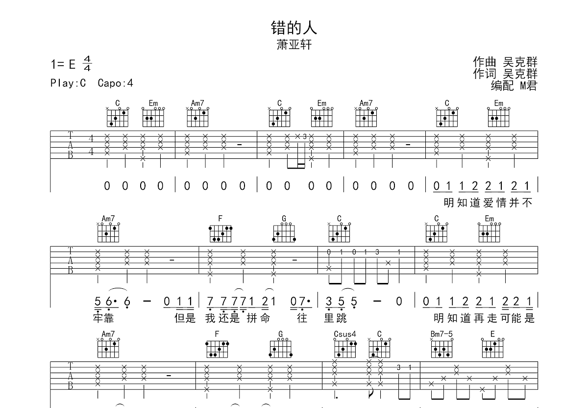 错的人吉他谱预览图