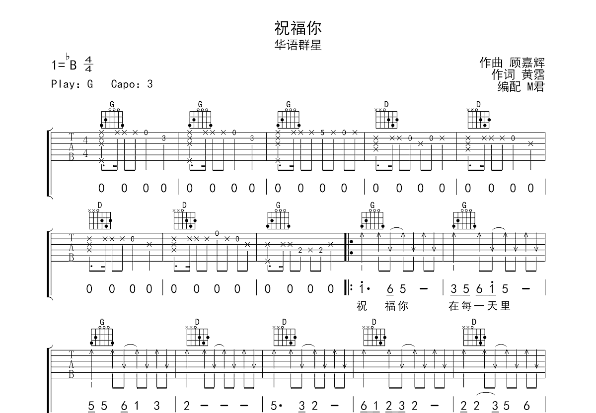 祝福你吉他谱预览图