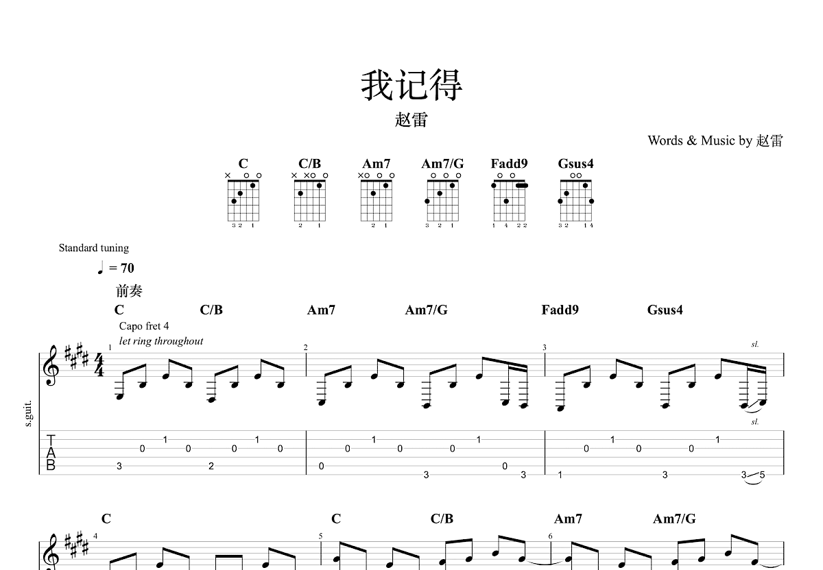 我记得吉他谱预览图