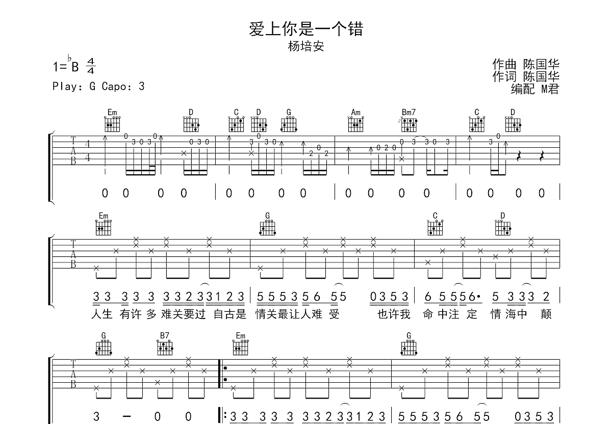 爱上你是一个错吉他谱预览图