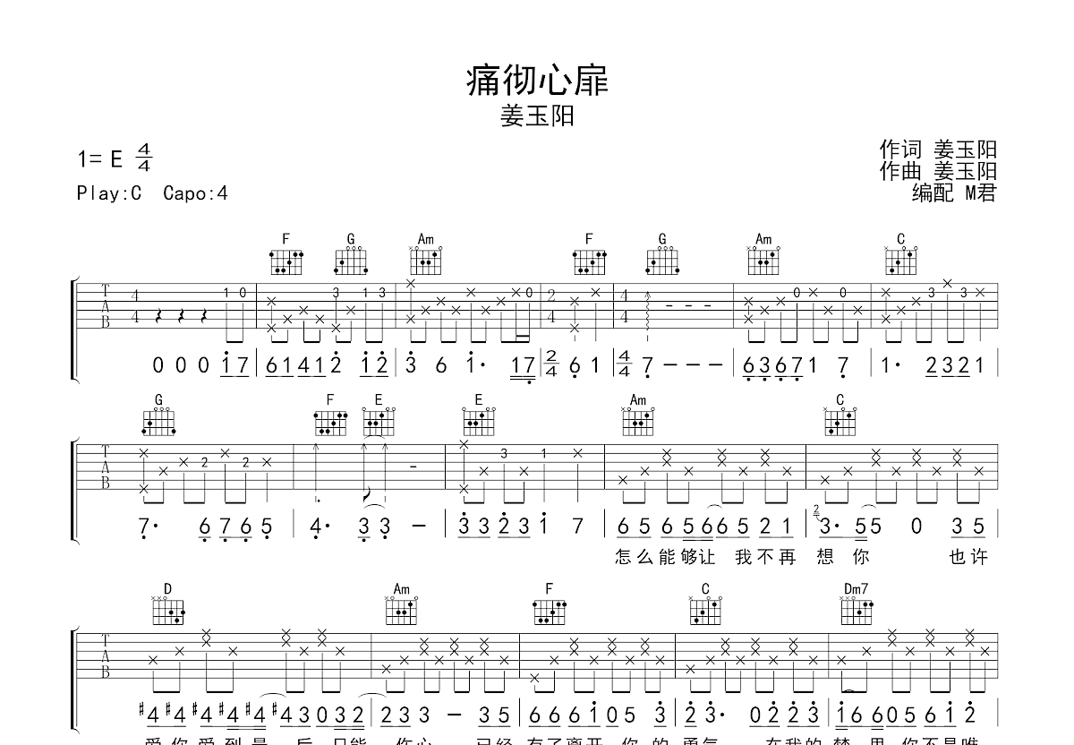 痛彻心扉吉他谱预览图