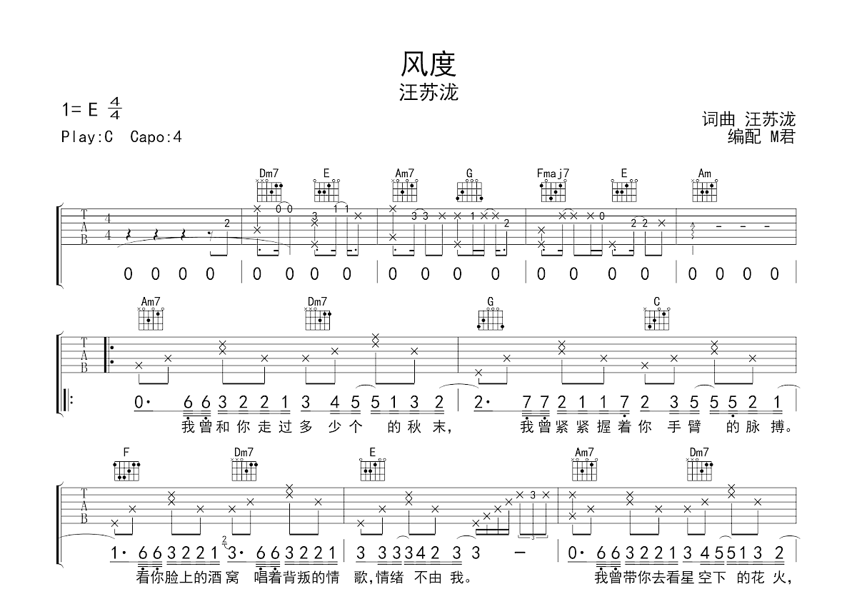 风度吉他谱预览图