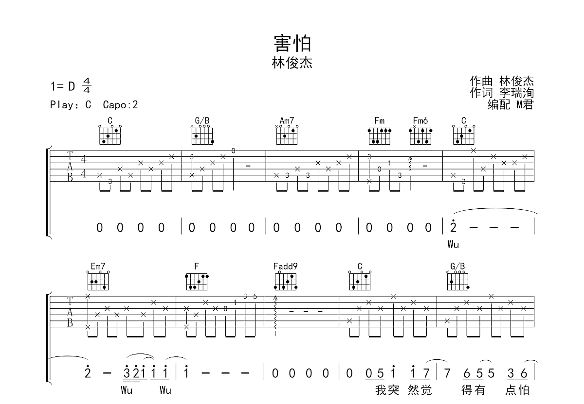 害怕吉他谱预览图