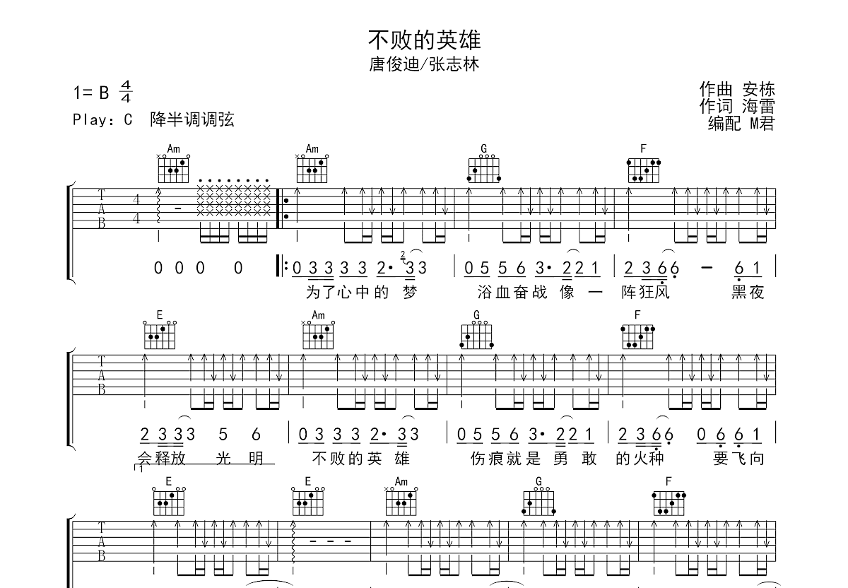 不败的英雄吉他谱预览图