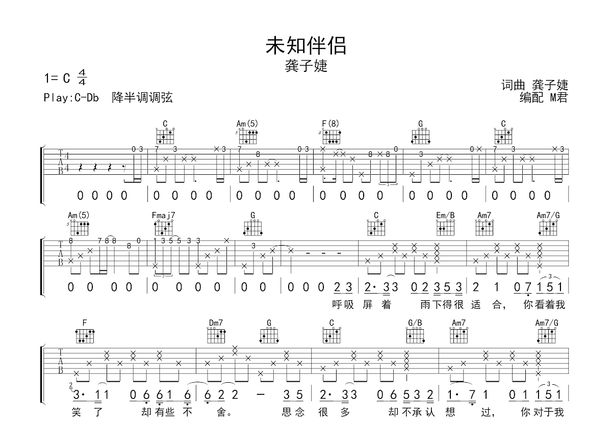 未知伴侣吉他谱预览图