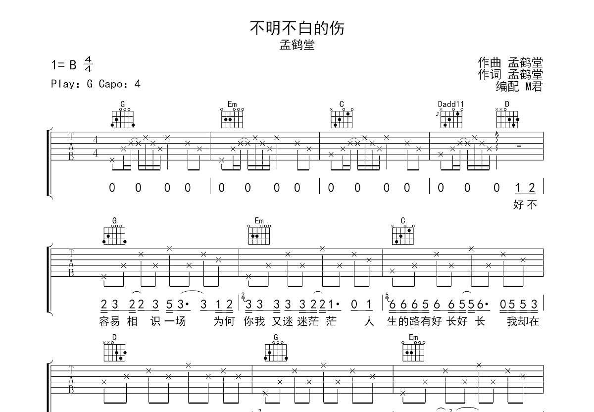 不明不白的伤吉他谱预览图