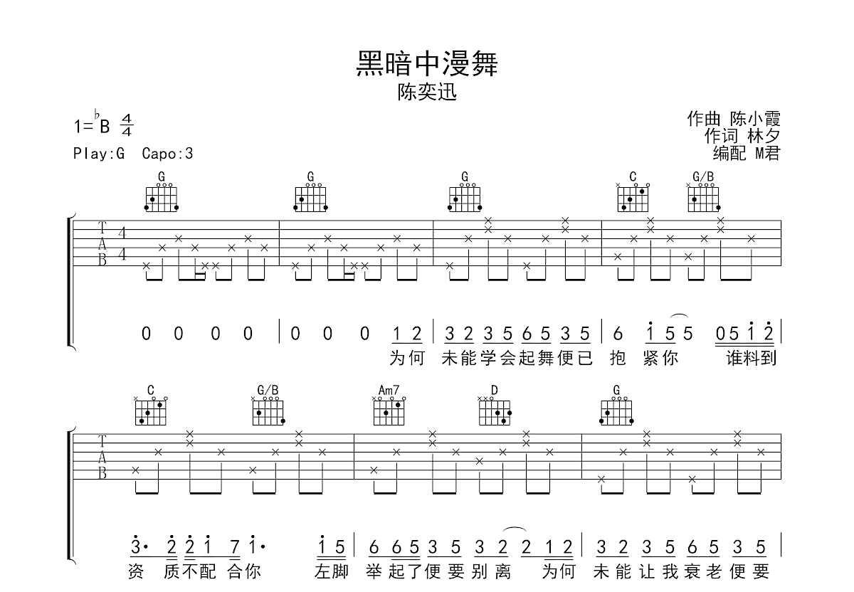 黑暗中漫舞吉他谱预览图