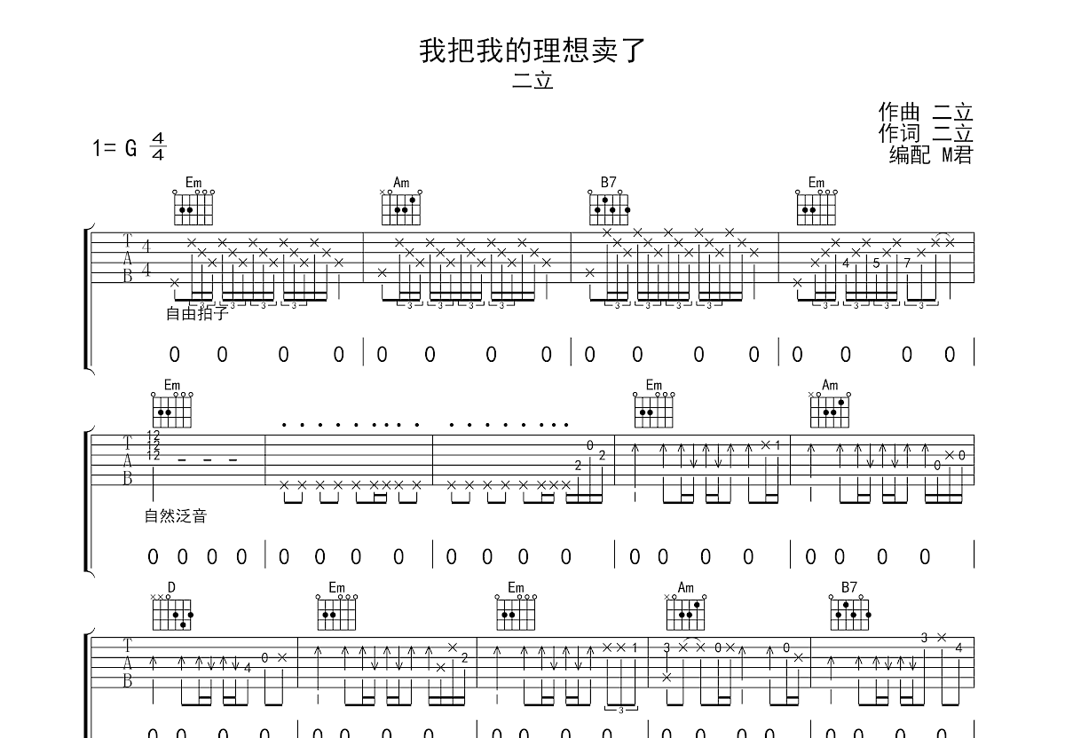 我把我的理想卖了吉他谱预览图