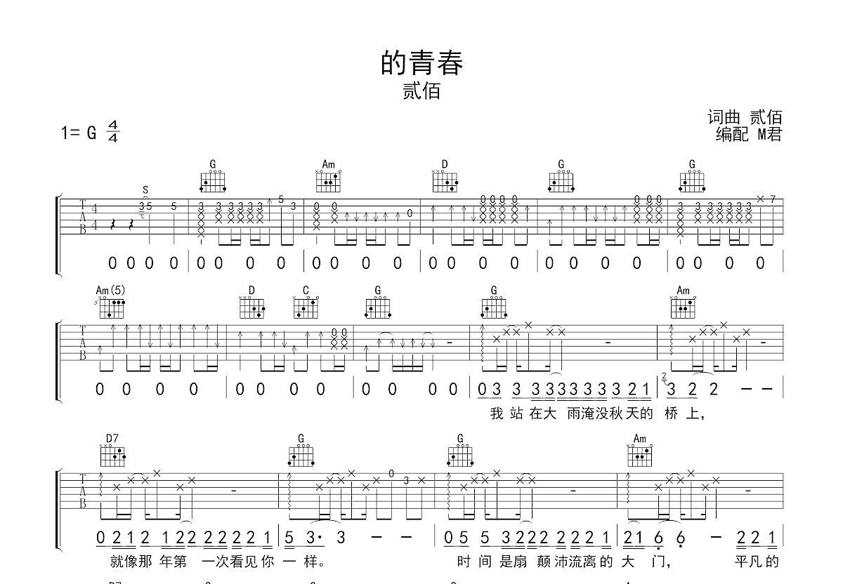 的青春吉他谱预览图