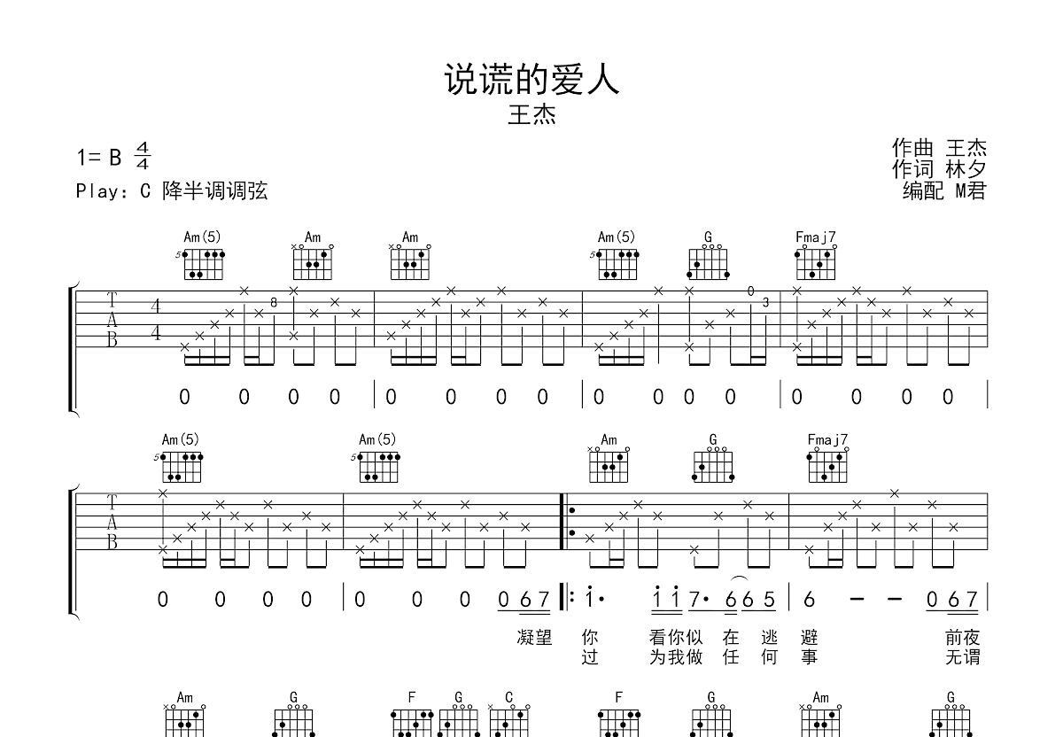 说谎的爱人吉他谱预览图