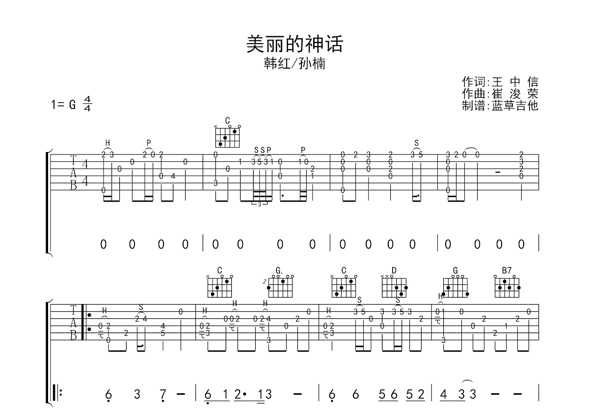 美丽的神话吉他谱预览图