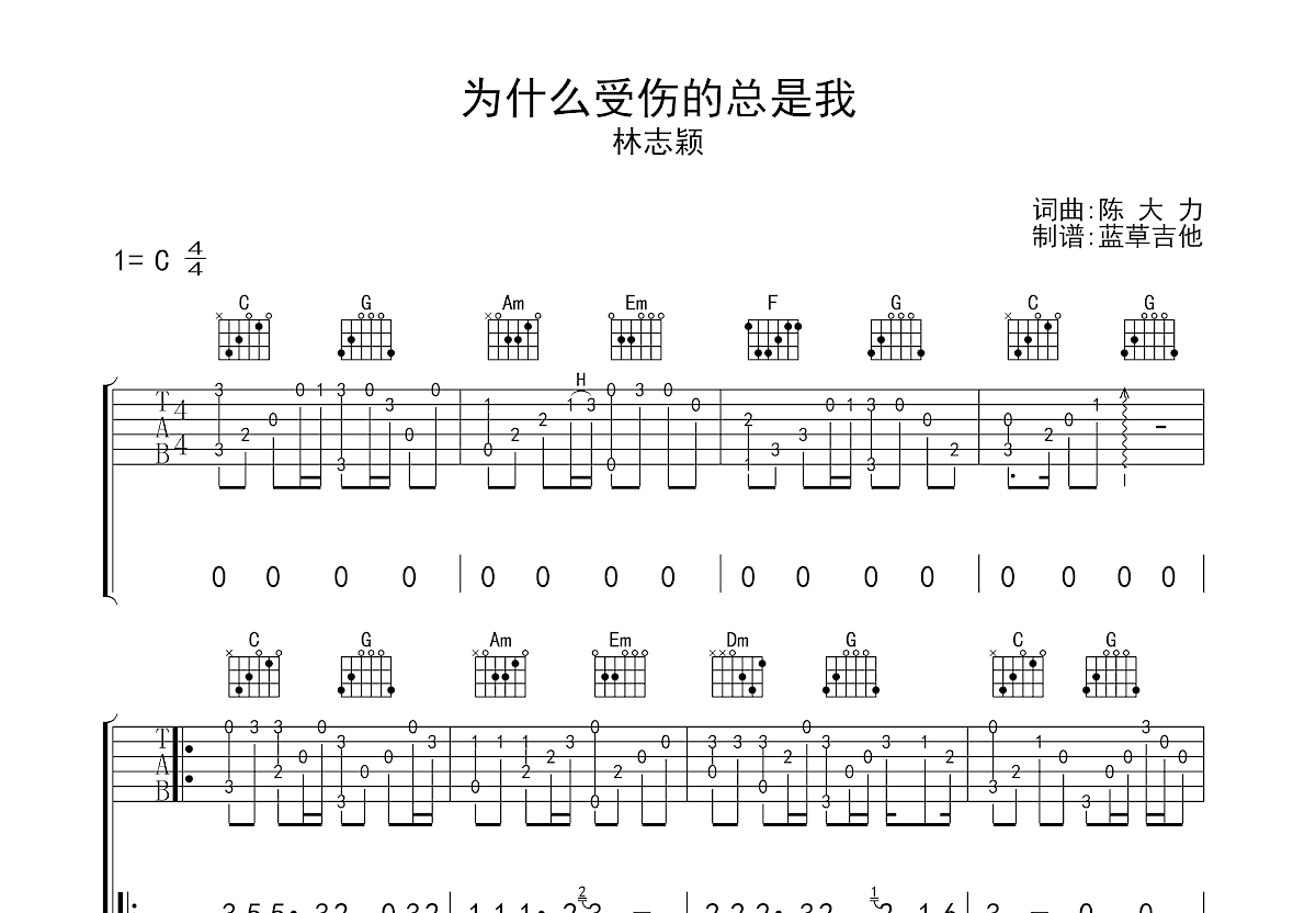 为什么受伤的总是我吉他谱预览图