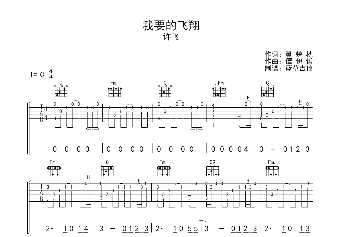 我要的飞翔吉他谱预览图