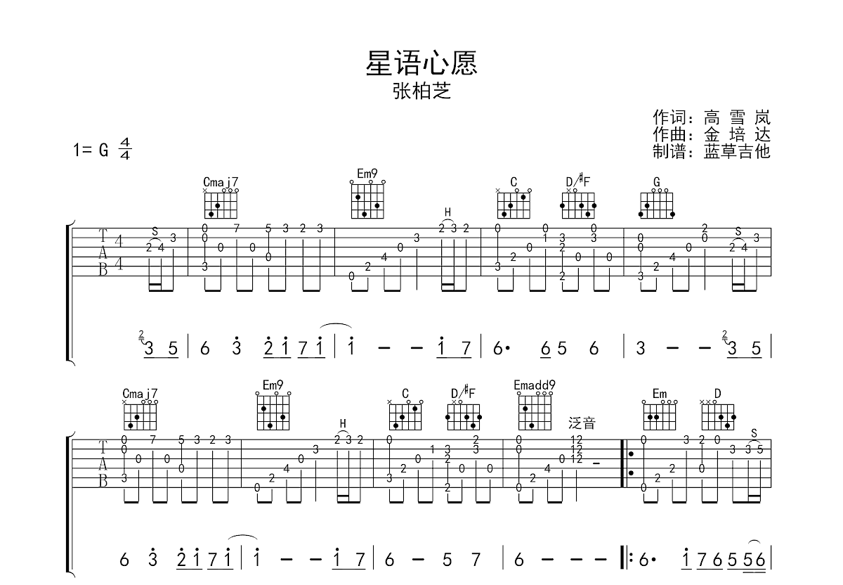 星语心愿吉他谱预览图