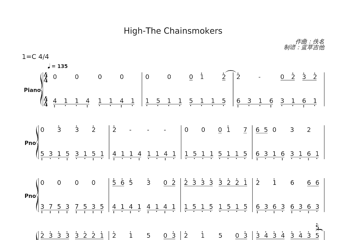 High-The Chainsmokers简谱预览图