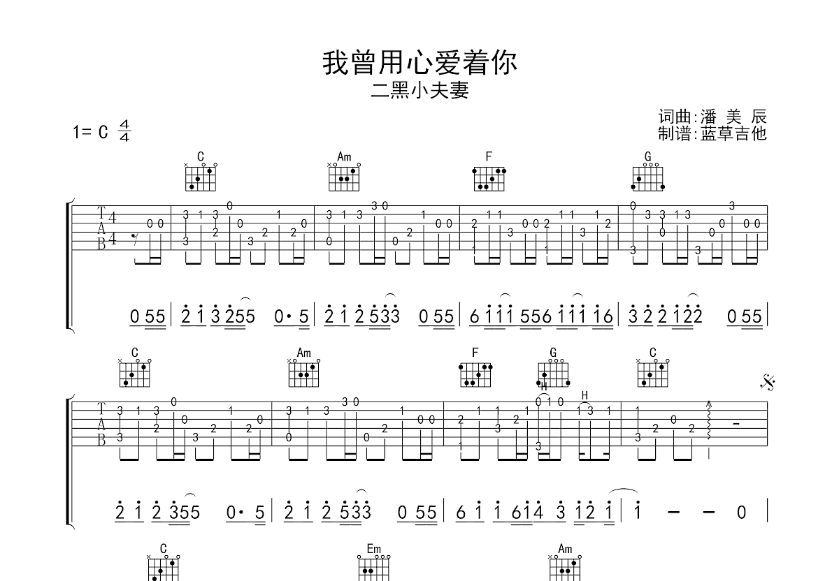 我曾用心爱着你吉他谱预览图