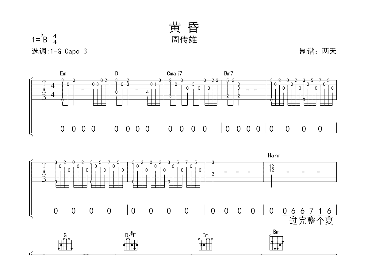 黄昏吉他谱预览图