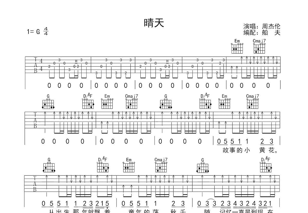 晴天吉他谱预览图