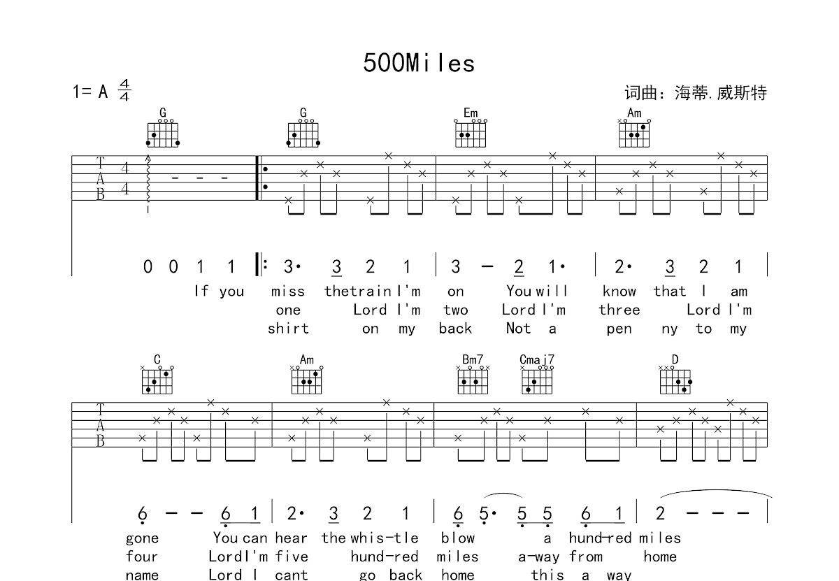 500Miles吉他谱预览图