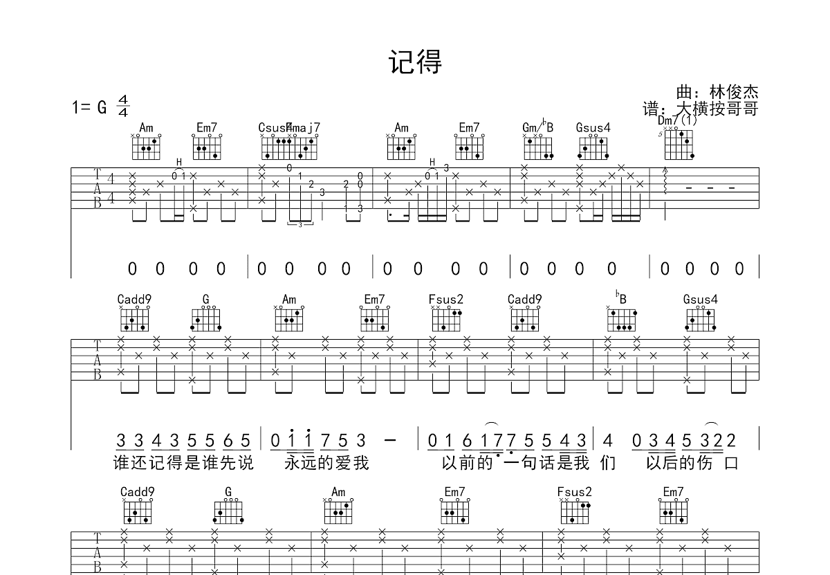 记得吉他谱预览图