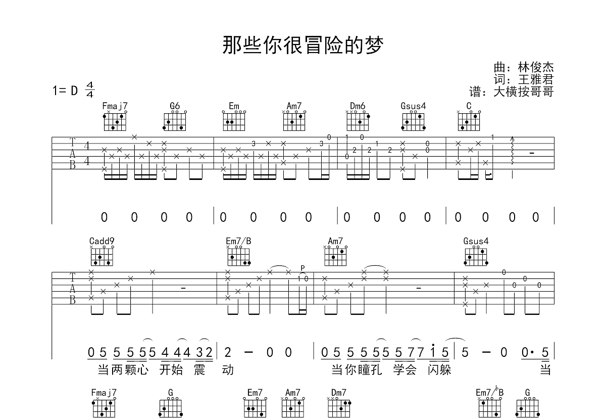 那些你很冒险的梦吉他谱预览图